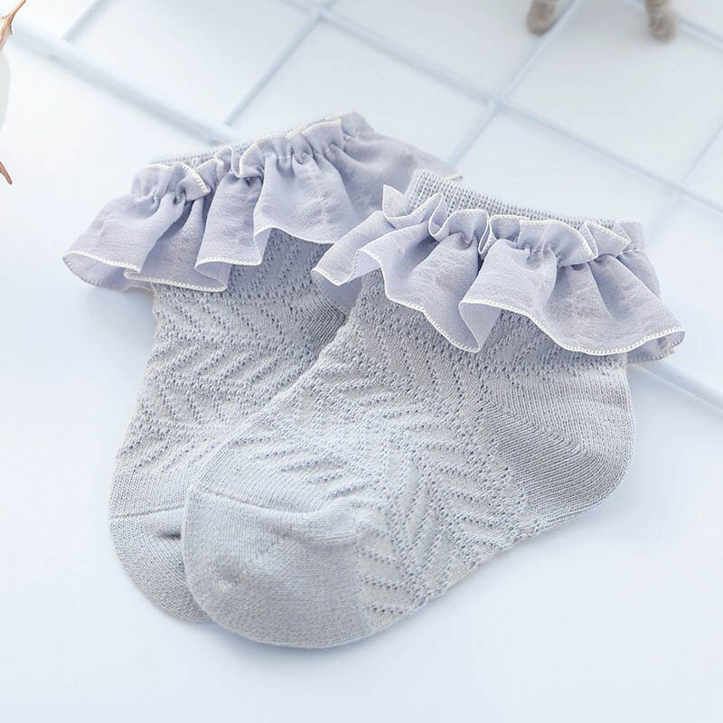Cute Baby Girl Socks Summer Breathable Lace Kids Socks Soft Cotton Princess Infant Toddler Short Socks Sokken Skarpetki: Blue / 12-24M
