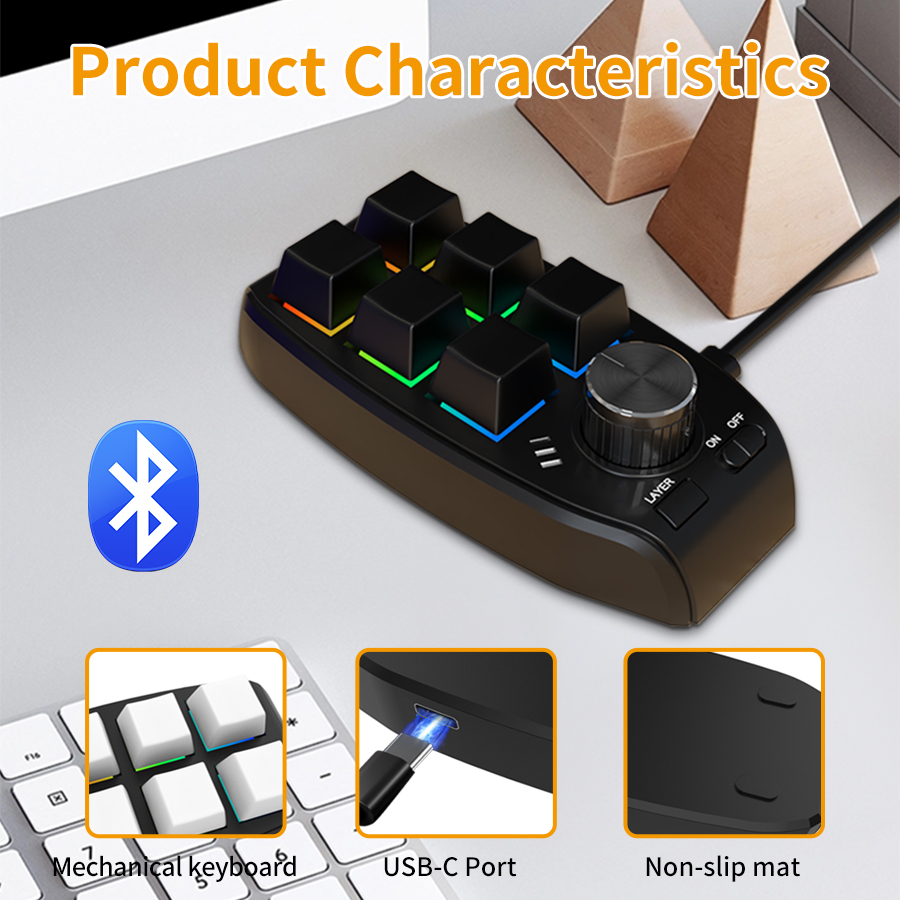 USB Macro Custom Mini-toetsenbord Bluetooth 6 toetsen 1 knop Programmering DIY Mechanische Macropad Gaming Tekening Schakelaar -swap toetsenbord