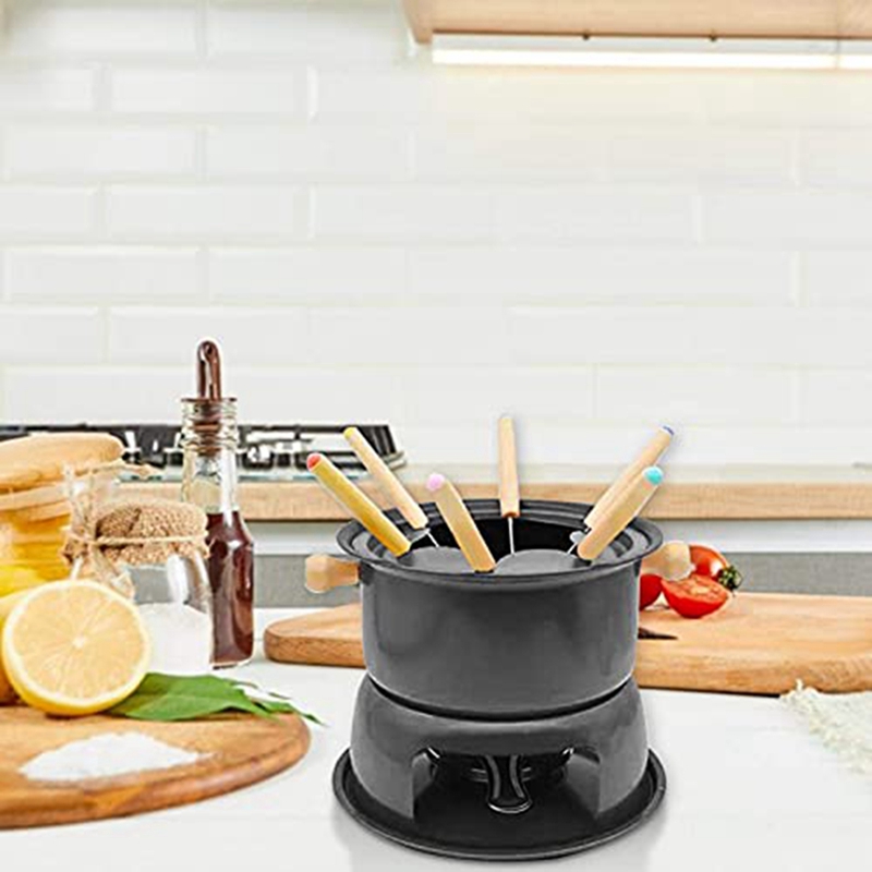 Mini Stainless Steel Fondue Pot Set Cheese Chocolate Fondue 6 Dipping Forks and Removable Pot Melts Candy Sauce Dip