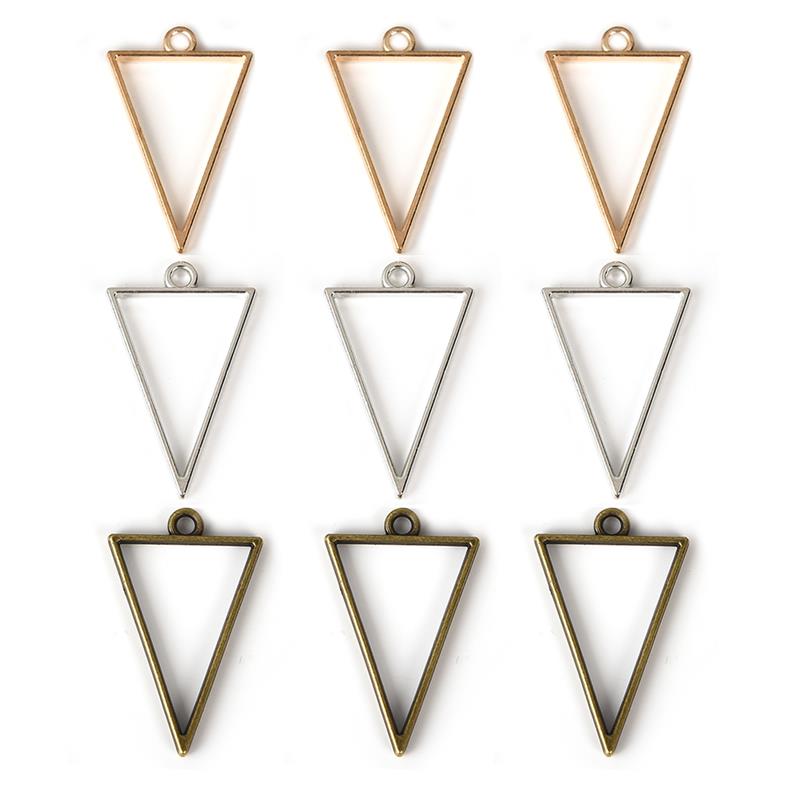 10pcs 25x39mm Triangle Open Back Bezel Hollow Blank Pendant Charm Pressed Flower Resin Blank Frames Pendants Jewelry Making DIY