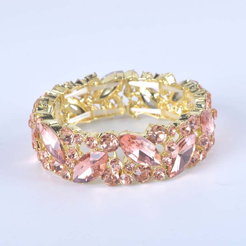 Eenvoudige Ab Kleur Crystal Manchet Armbanden Armband Grote Brede Stretch Bangle Sieraden Giften Voor Vrouwen Bruiloft Accesorios: peach