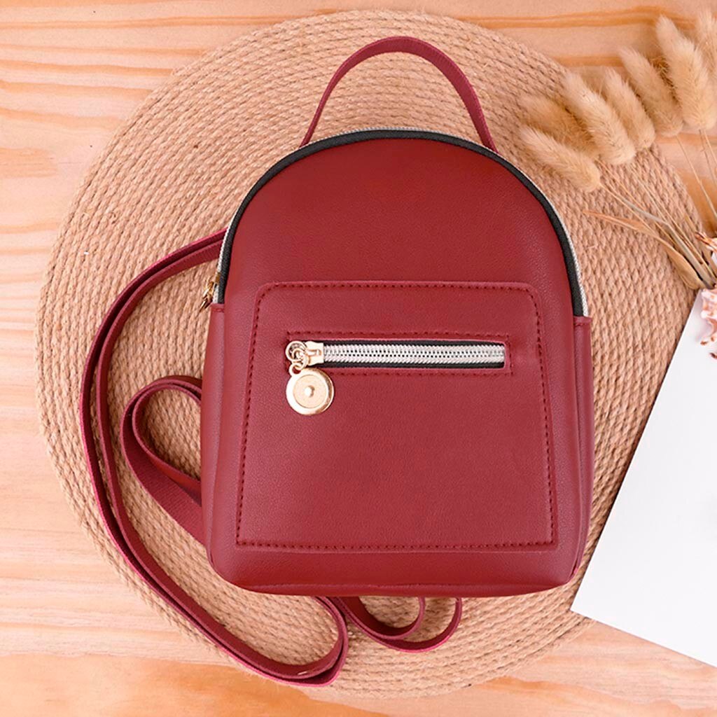 Small Solid Color Zipper Shoulders Backpack For Women Mochila Letter Purse Mobile Phone Bag Bolso Mujer sac a main femme#50