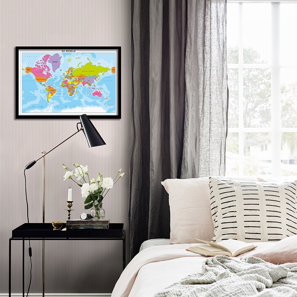 59*42cm The World Map In Dutch Small Wall Poster Canvas Painting Living Room Home Decoration Travel School Supplies