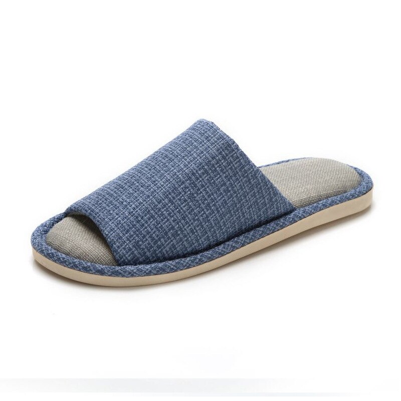 Zapatillas planas de lino para hombre, zapatos blandos cómodos, de otoño e invierno: blue / 14