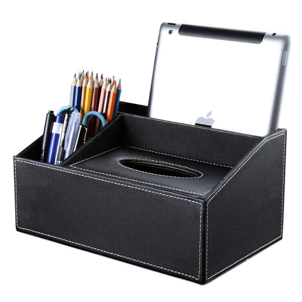 Multifunctional Desk Organizer Pad Notebook File Box Holder-Business Card/Pen/Pencil/Mobile Phone/Stationery Storage Organizer: BLack