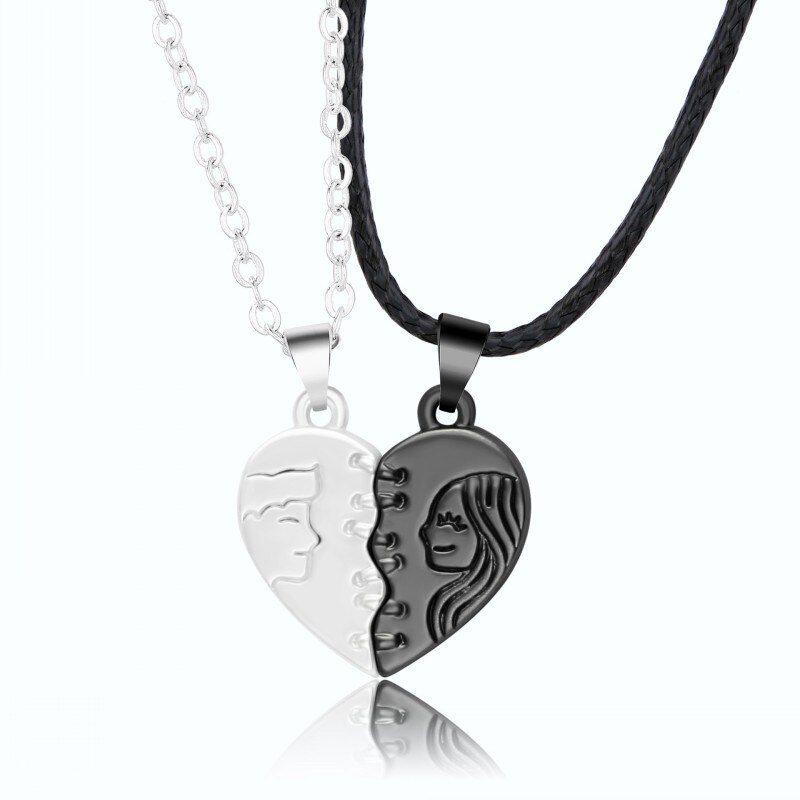 2 pieces 2 in 1 tai chi yin yang magnetic attraction necklace magnet couple friendship necklaces pendant valentine's day jewelry: B -02