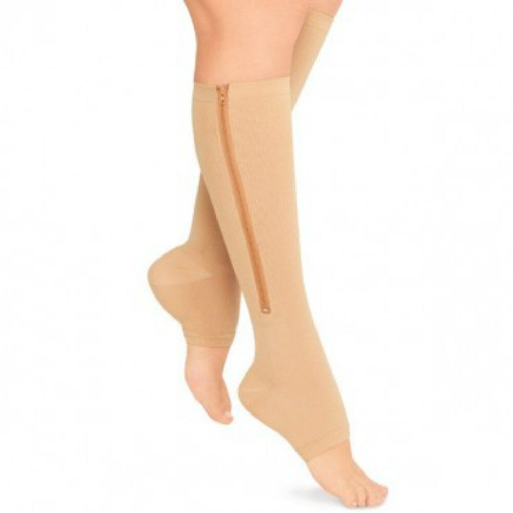 Women Zipper Compression Socks Zip Leg Support Knee Sox Open Toe Sock S/M/XL