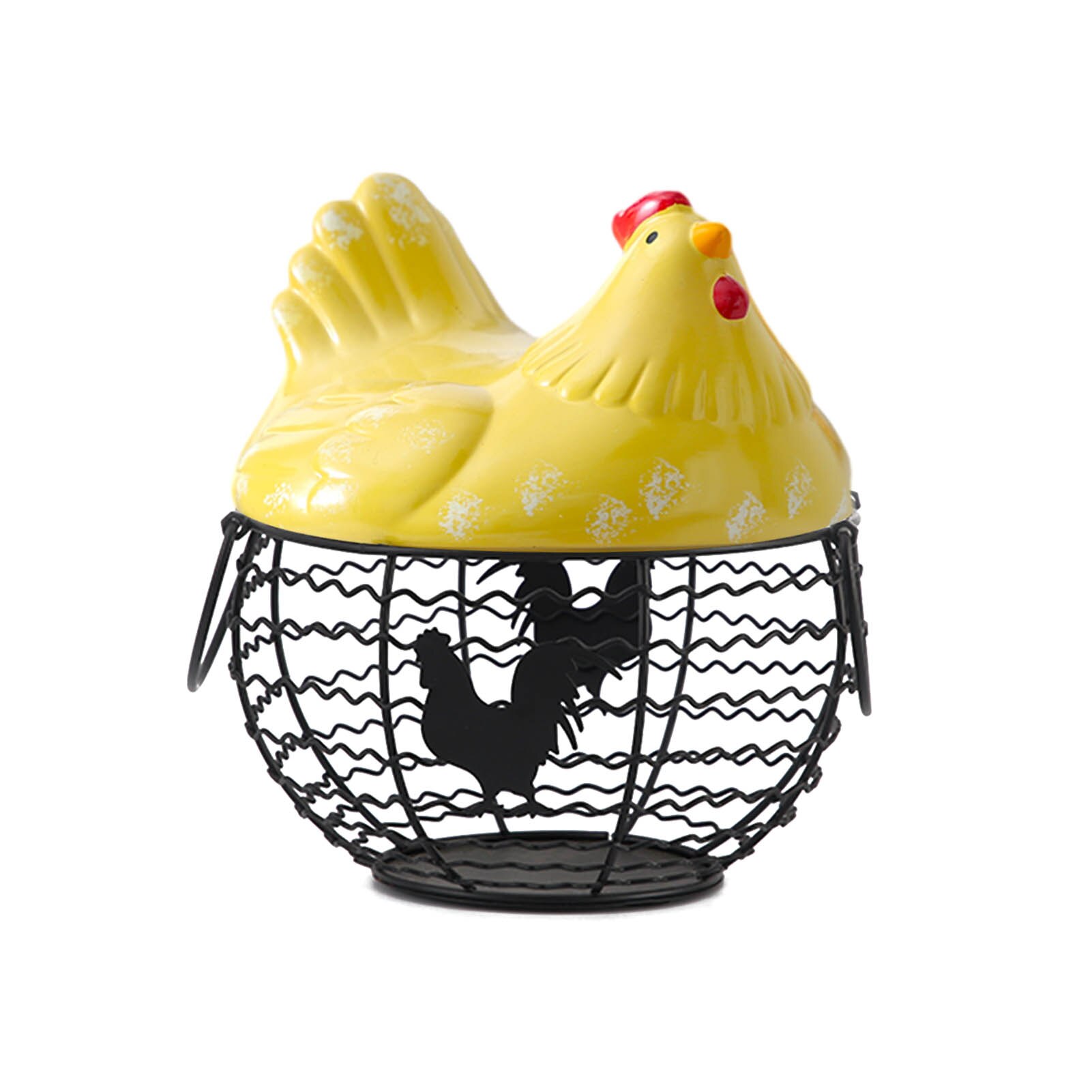 Ceramic Egg Holder Chicken Wire Egg Basket Fruit Basket Collection Ceramic Hen Oraments Decoration Kitchen Storage 19CMX22CM: B