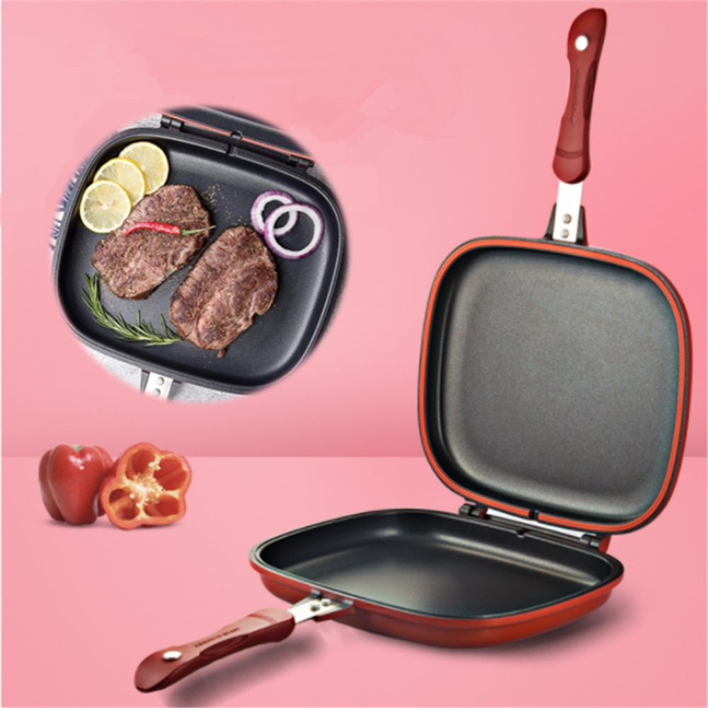 Sartén doble de doble cara para parrilla, sartén de doble cara, bandeja para hornear, sartén para Wok de doble cara