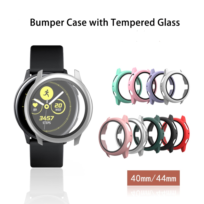 Case for Samsung galaxy watch active 2 44mm 40mm Full Coverage Bumper Case with Tempered Glass Screen Protector