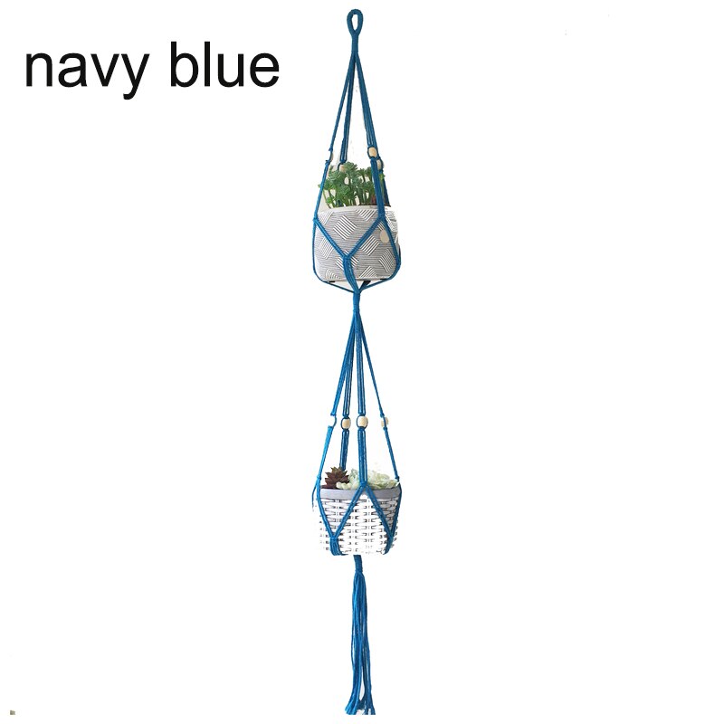 Färgglad dubbellagers växthängare krukhängare kruktråg växthållare makrame växthållare: Marinblå