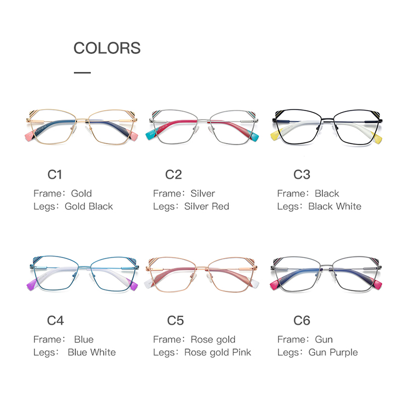 2022 Women Glasses Frame Stylish Female Optical Eyeglasses Prescription Eyewear Full Rim Cat Eye Alloy Spectacle