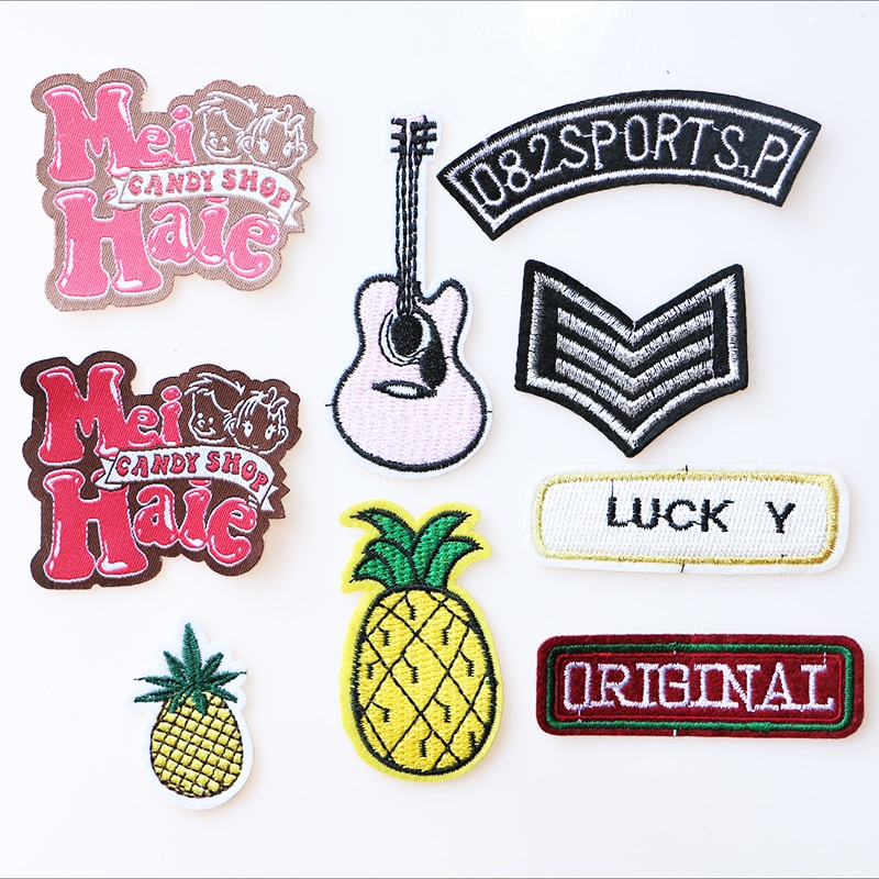 Cartoon Decoratieve Ananas, gitaar pictogram Geborduurde Applique Patches Voor DIY Ijzer op Badges Stickers op rugzak, de kleding