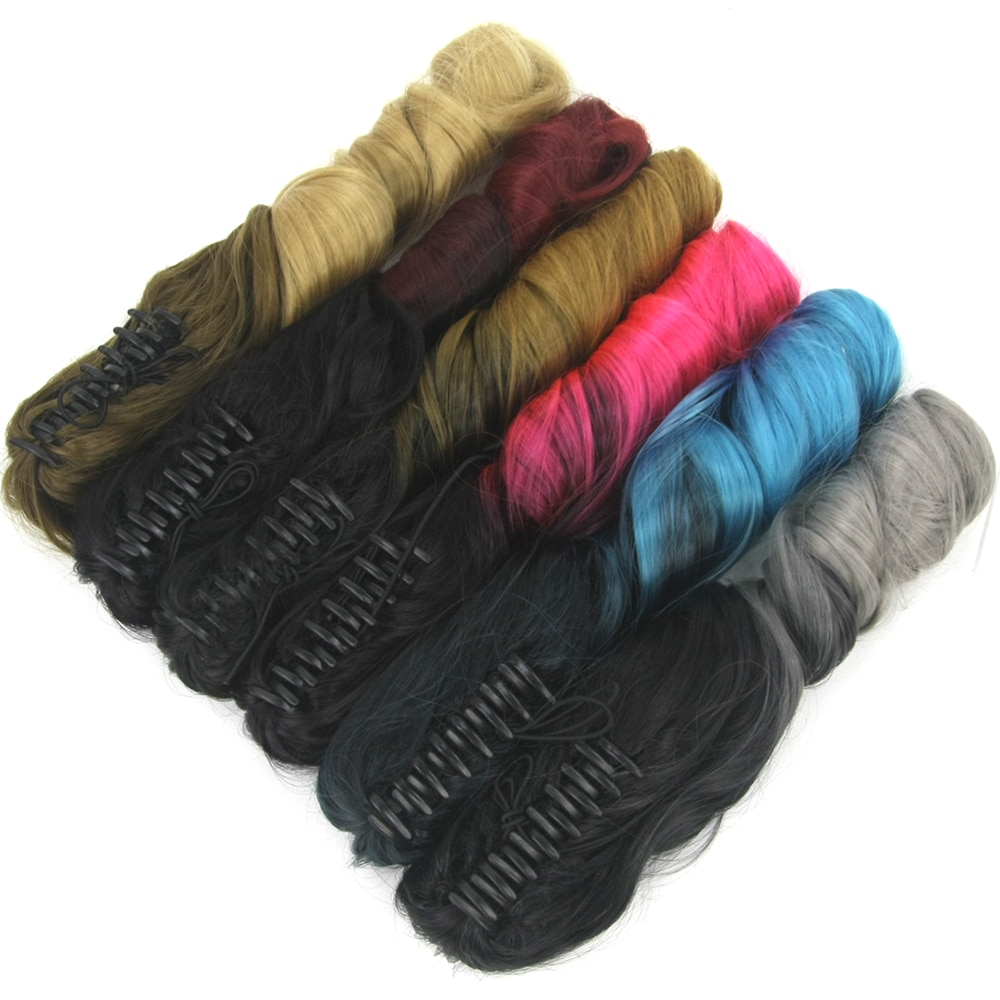 Soowee – Postiche Queue De Cheval synthétique à pince, 24 pouces, Extensions De cheveux ondulés gris ombré, Postiche Queue De Cheval