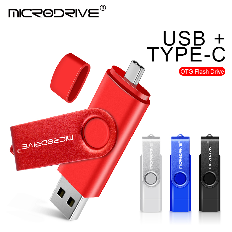 Tipo-C OTG USB 2.0 Flash Drive 64GB 32GB Pen Drive Memória de telefone inteligente Mini USB Stick 128GB 256GB Tipo - C Plugue duplo duplo