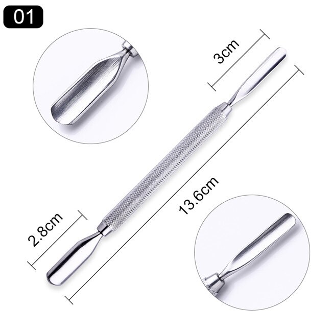 Empujador de cutículas de doble punta de acero inoxidable, producto para eliminar la piel muerta, pedicura, cuidado de las uñas, 1 ud.: Gris claro