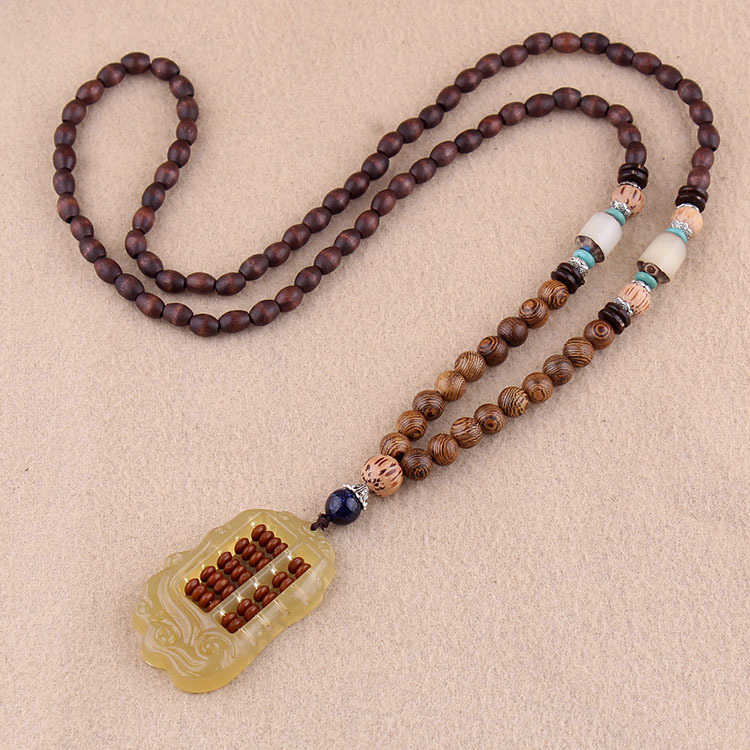 Collier unisexe fait à la main, bouddhiste du népal, pendentif de perles en bois de Mala, collier ethnique corne de poisson, Long bijoux pour hommes et femmes: 8