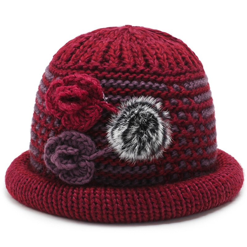 Chapeau de grand-mère d&#39;âge moyen pour femme, chapeau en laine épaissie, de Shopping, à la , automne et hiver: red