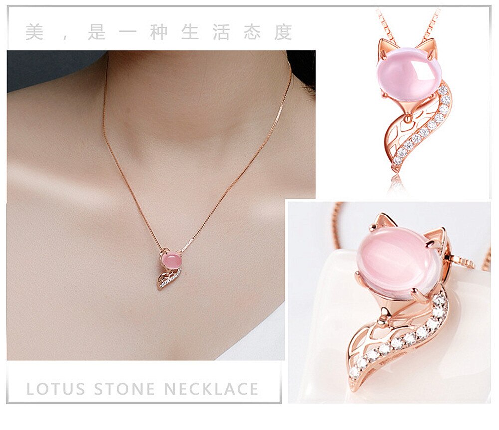 Leuke Fox Roze Kristallen Zirkoon Diamanten Edelstenen Hanger Kettingen Voor Vrouwen Rose Goud Kleur Sieraden Bijoux Choker