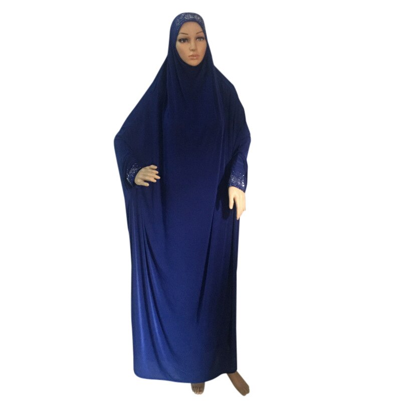 Khimar – jupe longue en strass, vêtements hijab de grande taille avec manches, gratuite: blue