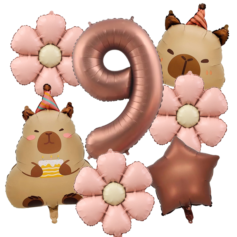 7 Uds lindo capibara Margarita globo 32 pulgadas Retro caramelo número 1-9 globos conjunto suministros de de cumpleaños decoración festiva: Color zafiro profundo