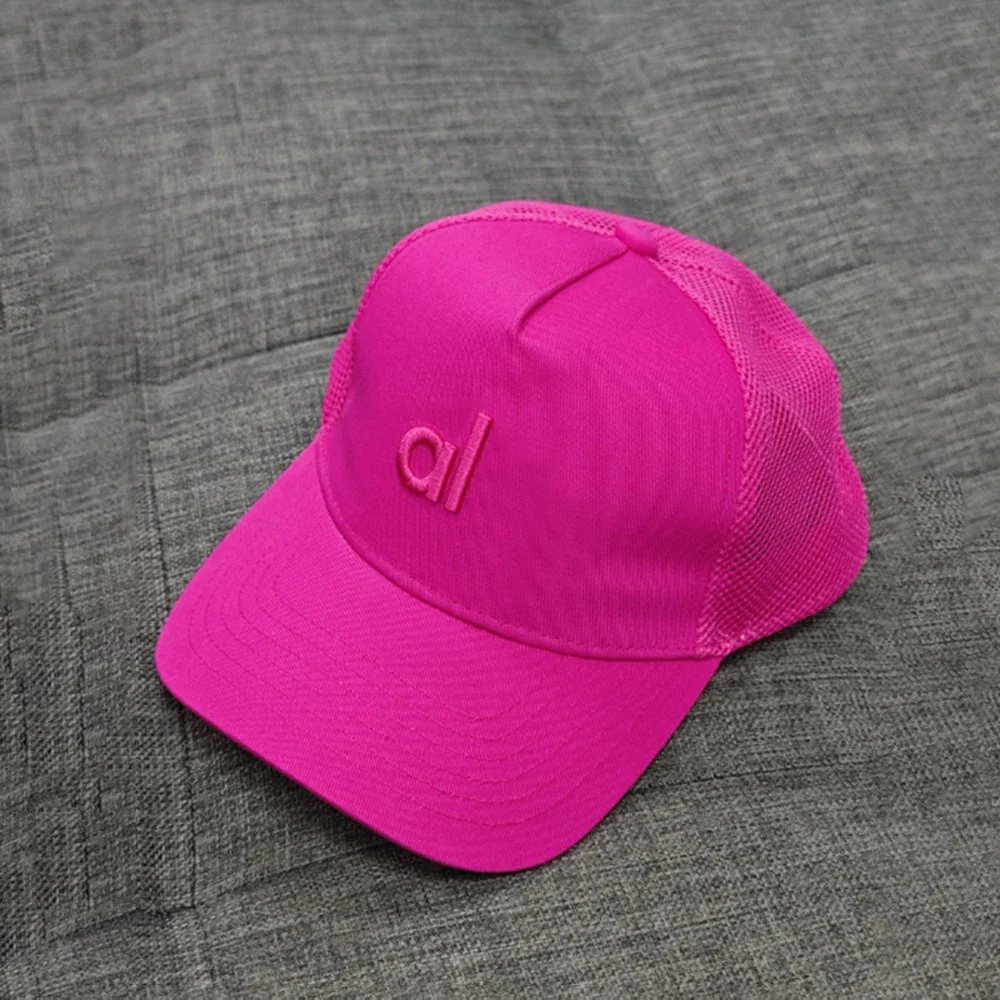 AL European American Mesh Cap District Trucker Hat Unisex Embroidered Yoga Baseball Cap Outdoor Sun Protection Mesh Cap: Red