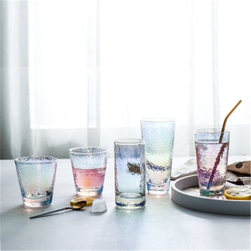 Glass Cup Milk Coffee Fruit Juice Tea Cups Rainbow Clear Glass Colorful Japanese-style Household Wine Glass