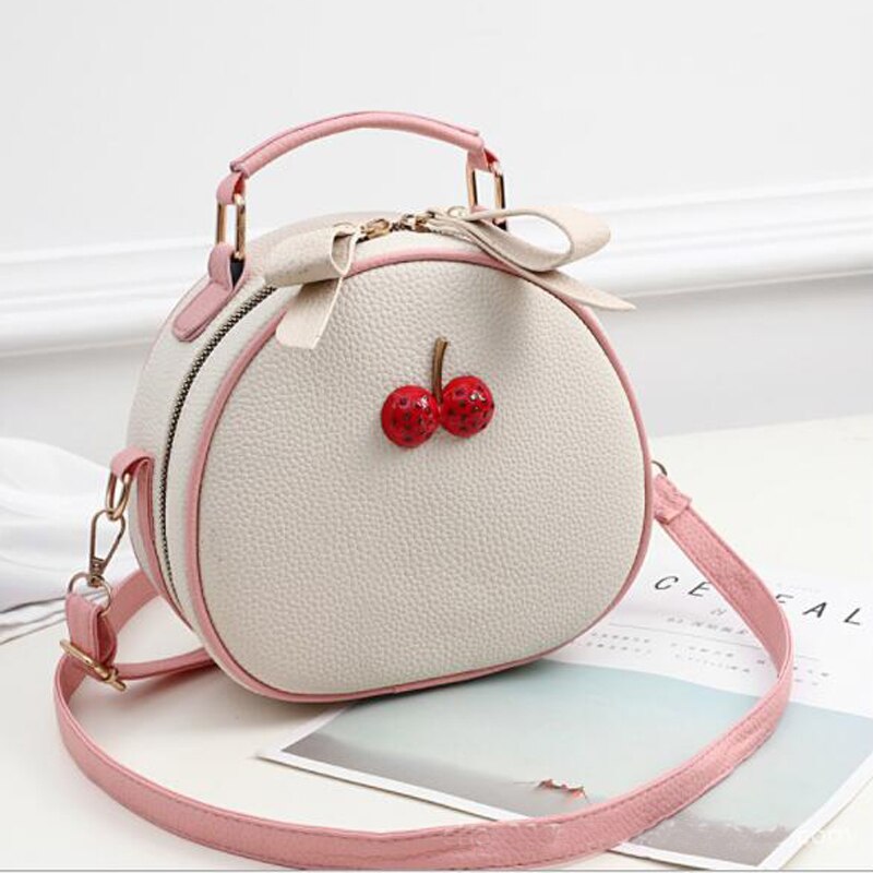 Mini Schoudertassen Dames Crossbody Tassen Zoete Leuke Kleine Handtassen Pu Leer Vrouwen Handtas Met Cherry Vrouwelijke Messenger: White Mix Pink