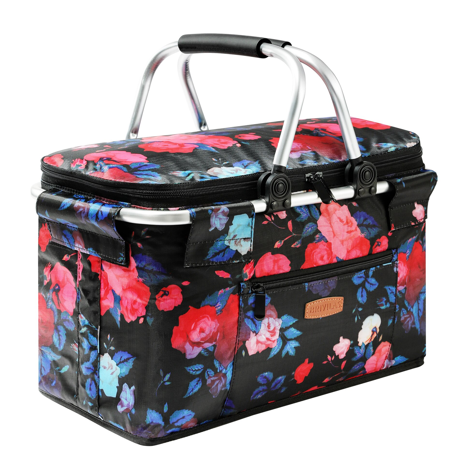 Outdoor Picnic Bag Portable Insulation Bag Camping Drinks Food Storage Basket Foldable Camp Bag Foldable Large Capacity: Large Flower