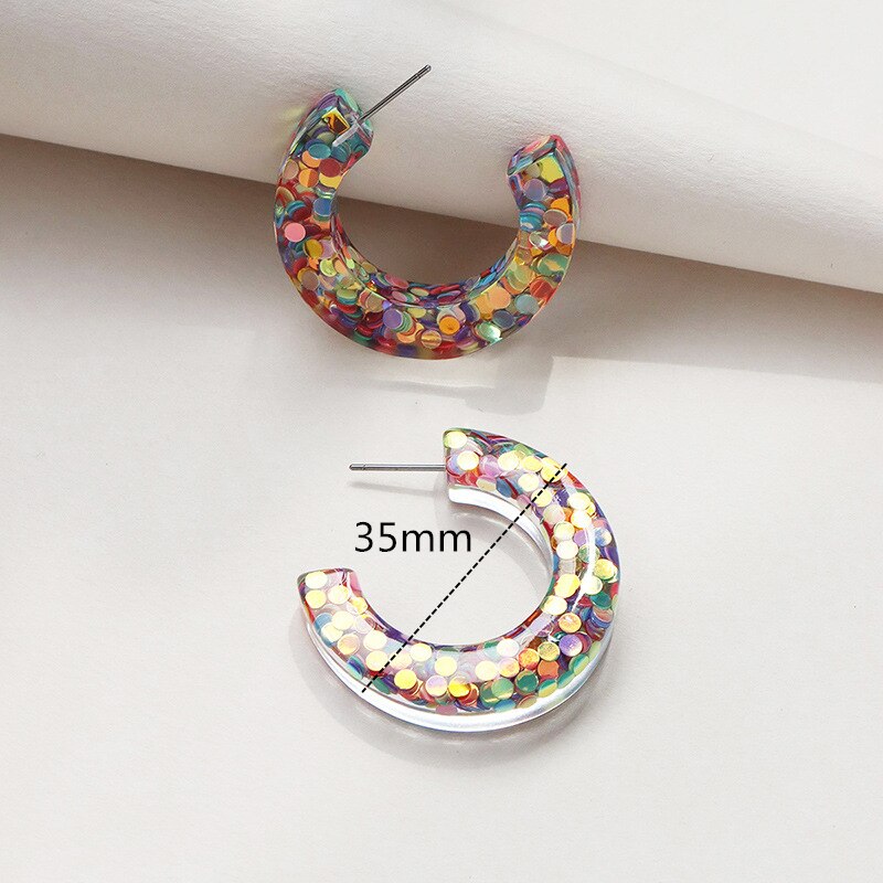 UJBOX Glitter Sequin Acrylic Resin Earrings Hoop for Women Wedding Party Jewelry Accessories