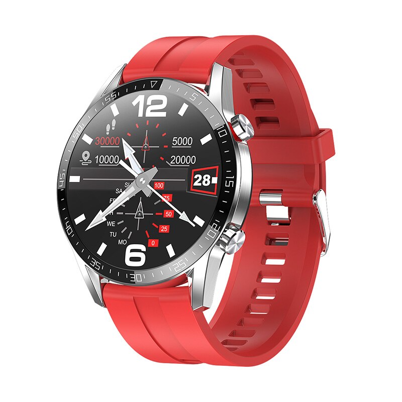 neue Clever Uhr Männer Voller berühren Bildschirm Sport Fitness Uhr IP67 Wasserdichte Bluetooth Anruf Für Android ios smartwatch Männer + Kasten: Silber- rot