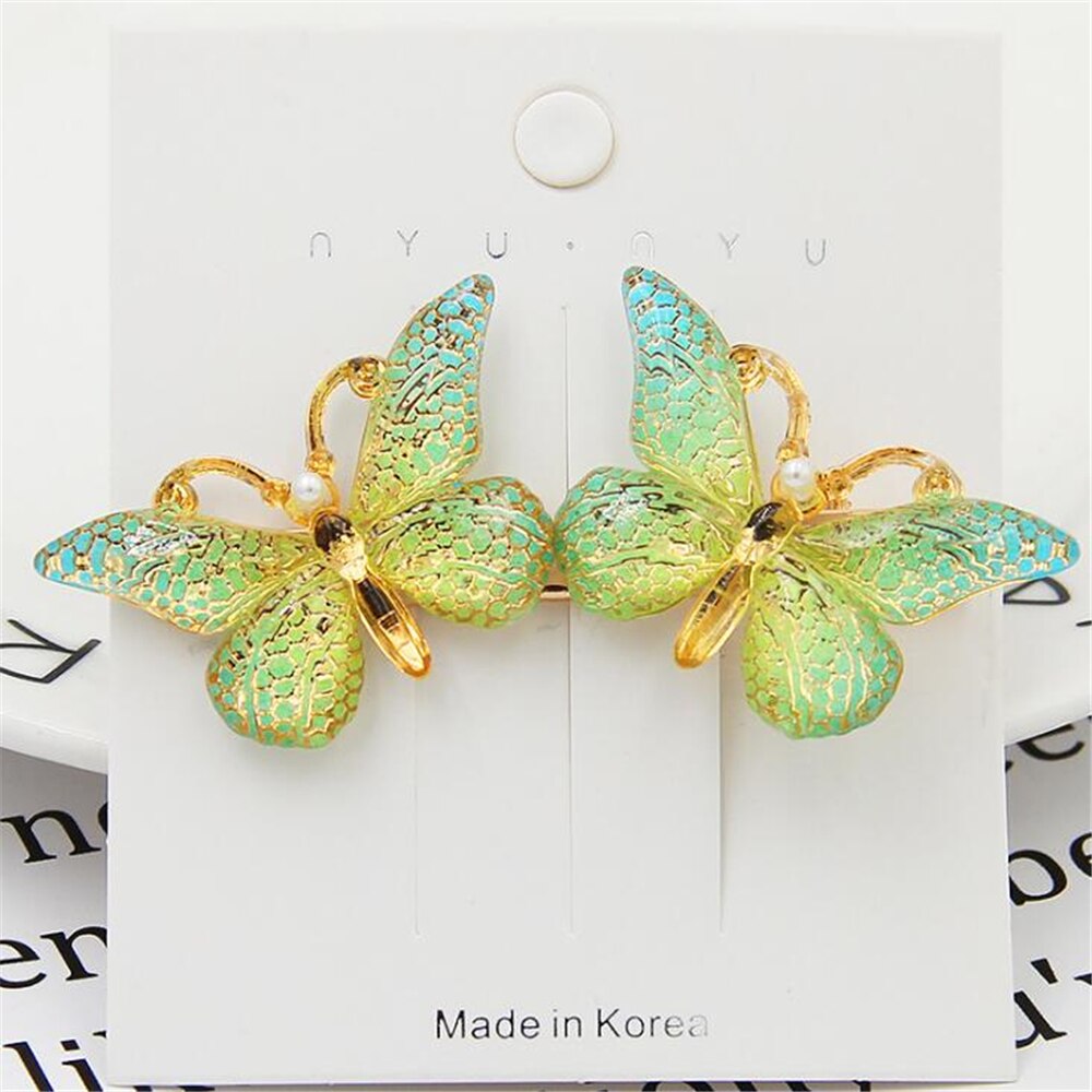 Barrettes pinces à cheveux papillon pour filles, épingles à cheveux en métal acrylique, épingles à cheveux coréennes pour femmes, accessoires: B-Green