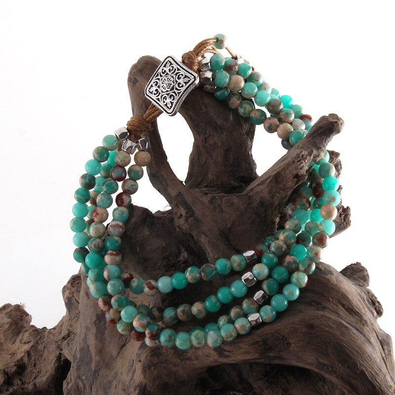 RH Beautiful Jewelry Colorful Natural Stone Wrap Beaded Braceletes