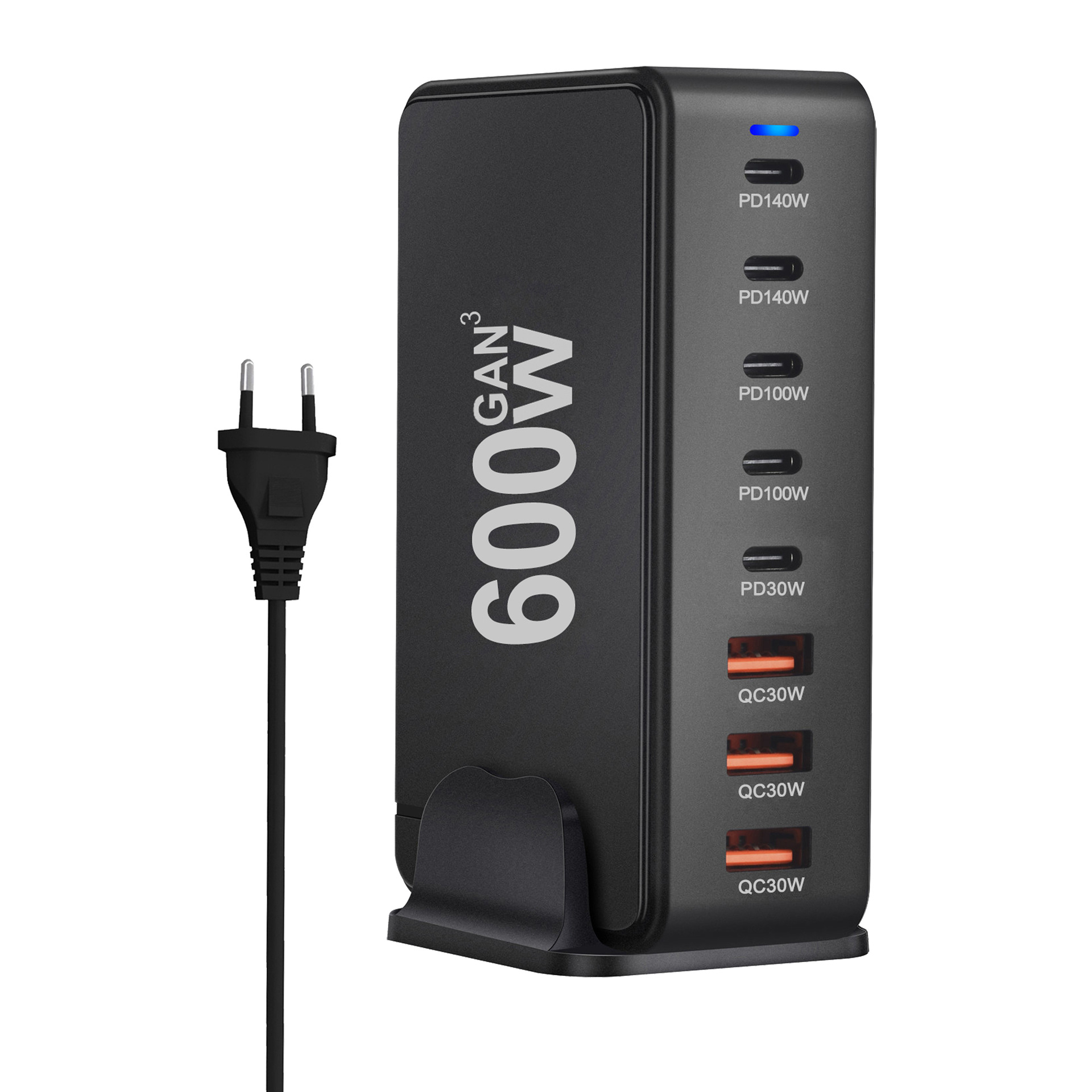 600 W USB C-oplader Meerdere, 8-poorts USB-snellader USB-laadstation met 5 USB-C + 3 USB-A-opladers PD PPS 140 W: eu