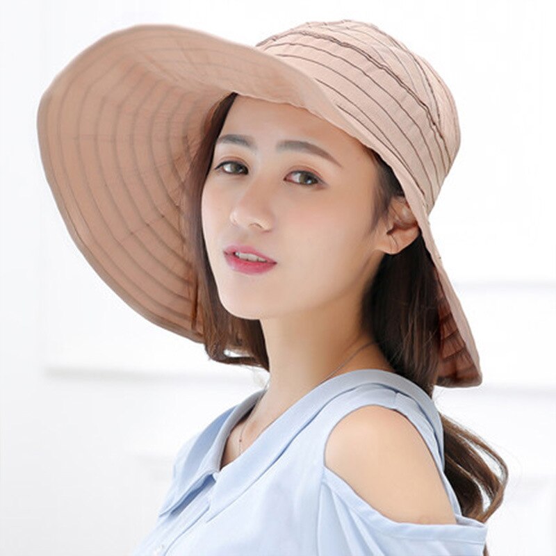 Sombrero de Sol de ala grande para mujer, gorra de playa a rayas, transpirable, protección UV, informal