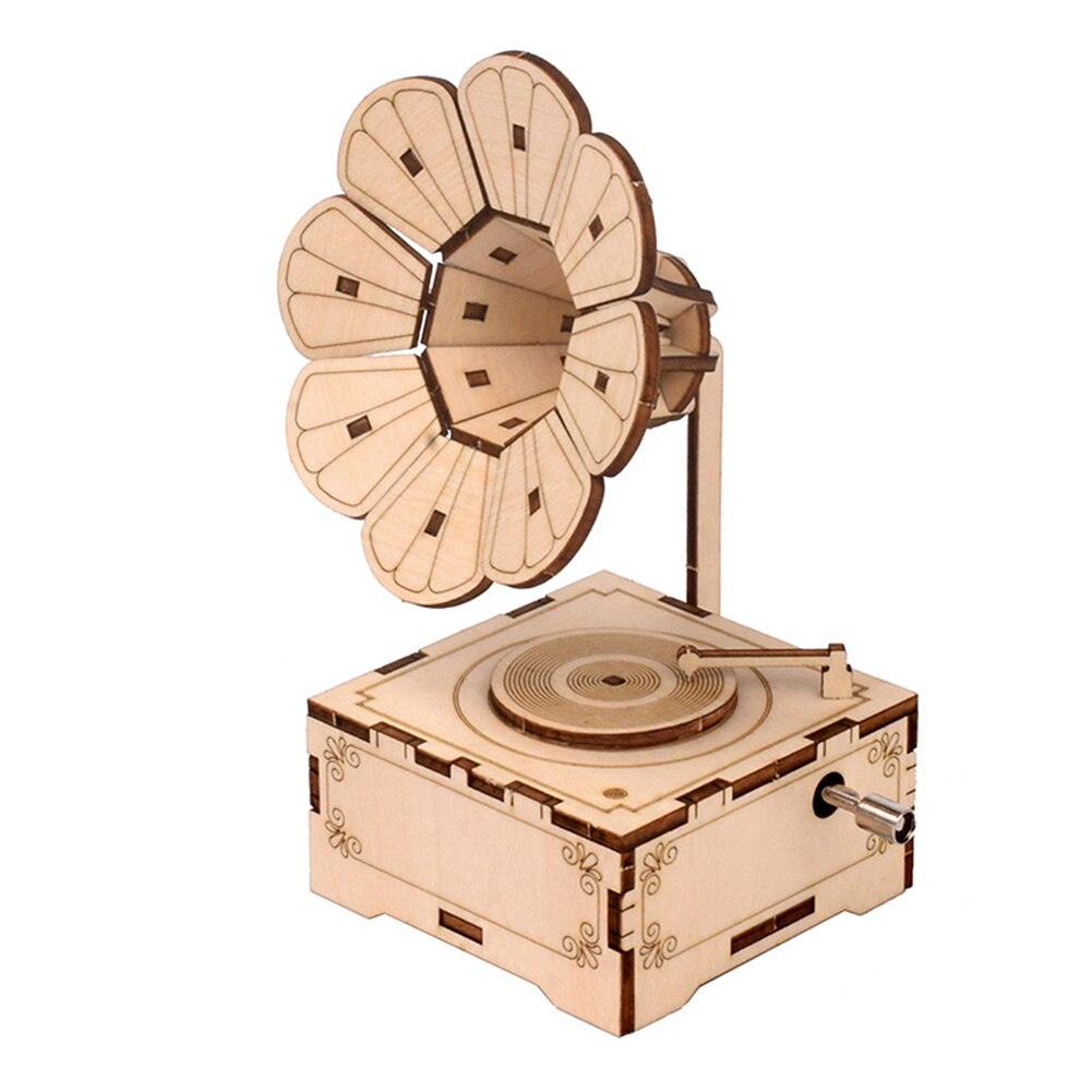 Wooden DIY Phonograph Music Player Model Home Decoration Craft Child Classic Home Decor