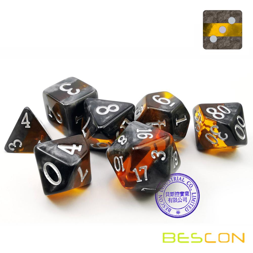 Bescon Minerale Rotsen Gem Wijnstokken Polyhedral D & D Dobbelstenen Set Van 7, rpg Rol Playing Game Dobbelstenen 7 Pcs Set Van Amber