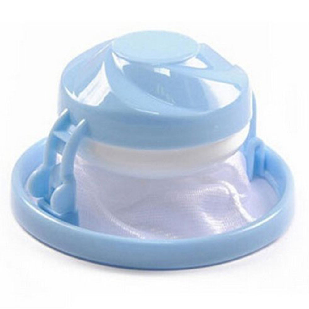 Filterposer hjem vaskemaskine fnug filterpose vaskeri mesh hårfanger flydende kuglepose: Blå