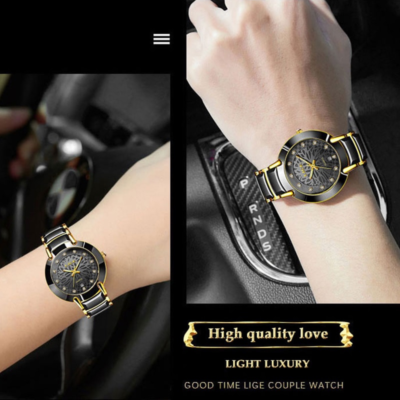 Paar Horloges Luik Top Luxe Quartz Klokken Waterdicht Horloge Mode Vrouwen Horloge Mannen Keramische Horloge Liefhebbers