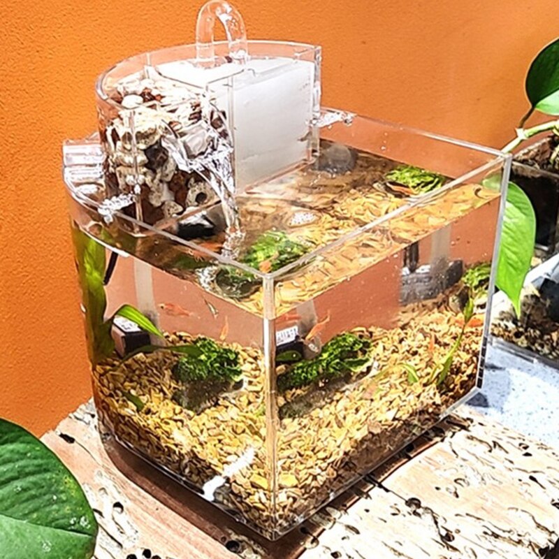 Mini acuario de acrílico Pez transparente, pecera portátil de escritorio para Betta Tropical Starter S17 21,