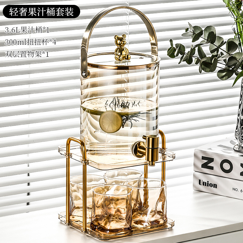 Glass Cold Water Kettle with Faucet Beer Barrel High Temperature Resistant Teapot Modern Domestic Kettle Beverage Bucket: green