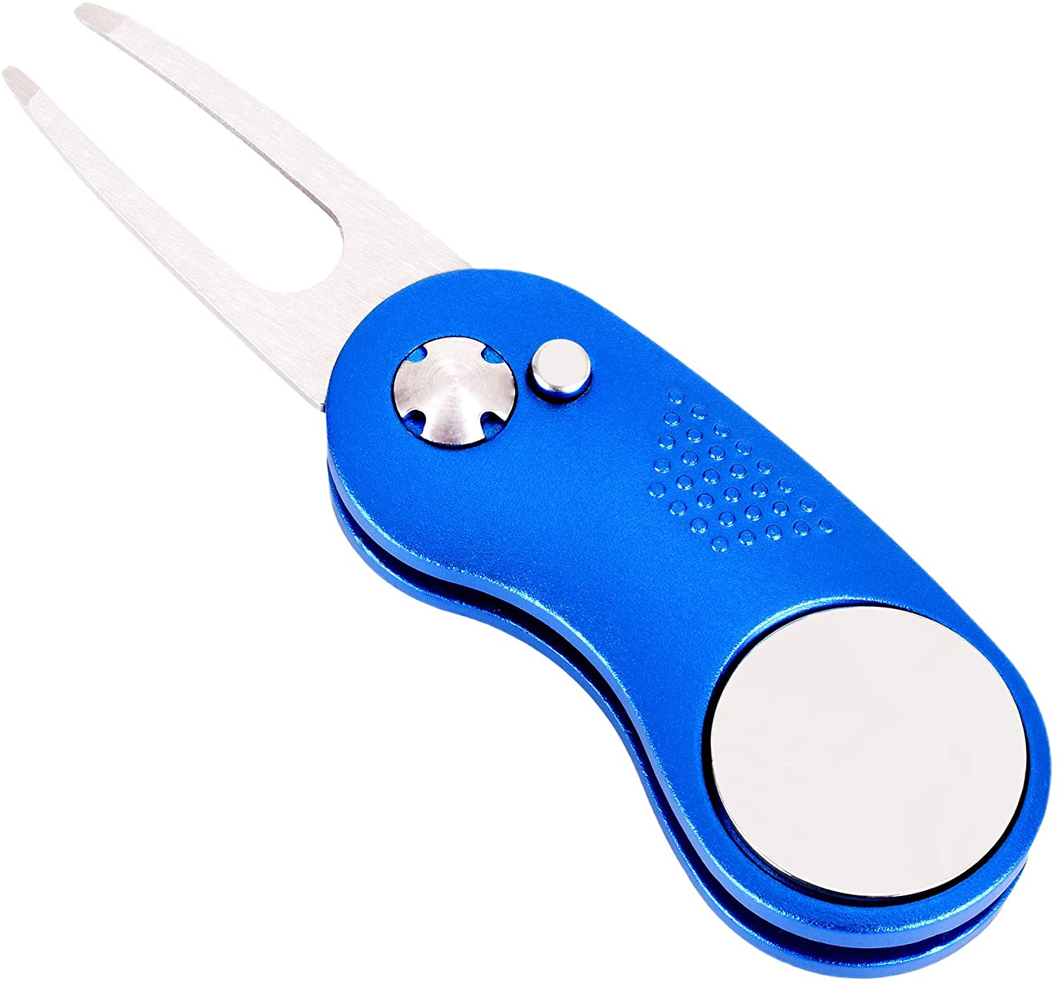 Mile High Life All Metal Foldable Golf Divot Tool with Pop-up Button & Magnetic Ball Marker (Multi-Colors/Shape): Blue Curve