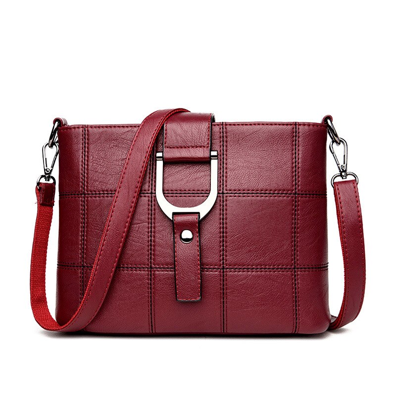 PHTESS Luxury Plaid Handbags Women Bags Brand Female Crossbody Shoulder Bags For Women Leather Sac a Main Ladies Bag: Red