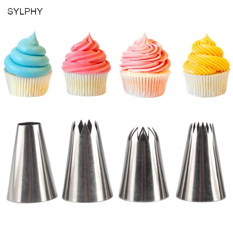 Classic Extra Large Stainless Steel Cake Cream Decorating Tips Set,Closed Star,Open Star,French,Round/Plain Cupcake Pastry Tools
