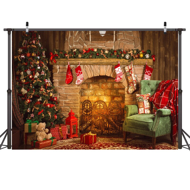 1Pc 3D árbol de Navidad y chimenea fotografía de fondo Cadena de luz de pared telones de fondo
