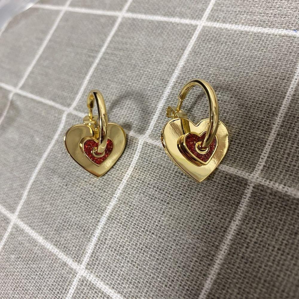 European American French gold facing brass Red Love heart shape hoop detachable Earrings for Women and girls engagement