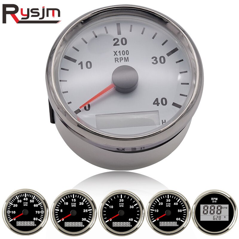 Tachymètre étanche pour bateau | 85mm rpm mètre avec sabot LCD 4000/6000/8000 RPM Tacho mètre avec rétro-éclairage rouge 12V 24V
