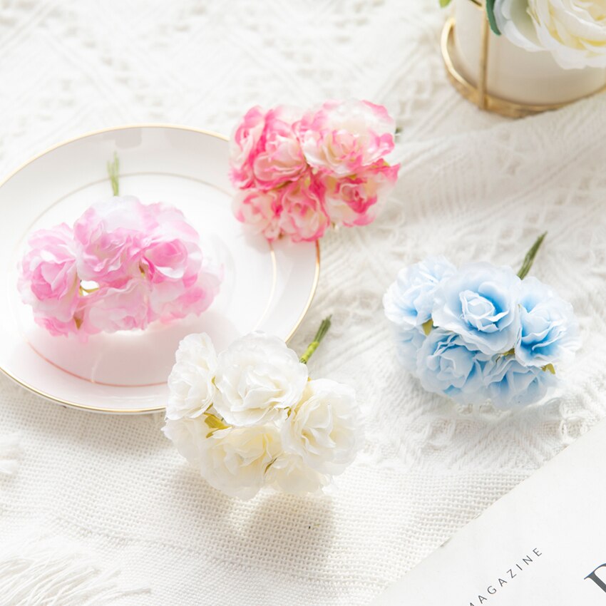 18PCS Artificial Flowers Mini Silk Bouquet Wedding Decorative DIY Wreath Christmas Decoration Vase for Home Garden Scrapbooking