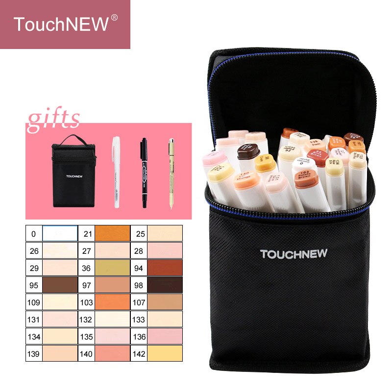 TouchNEW 12/24 Kleuren Skin Tone Sketch Markers Set Dual Head Alcohol Gebaseerde inkt Markers Pen Voor Tekening Animatie art Supplies: Touchnew-24white