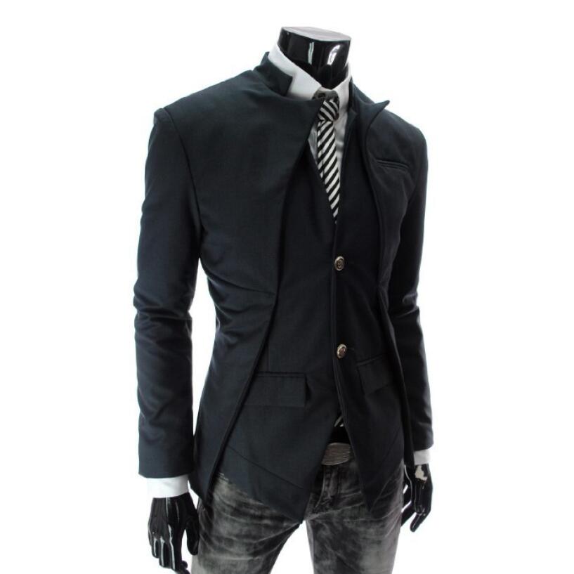 Høst menn casual slim fit blazer masculino asymmetrisk dressjakke herre business hvit blaser sanger scene kostymer: Svart / Xxl